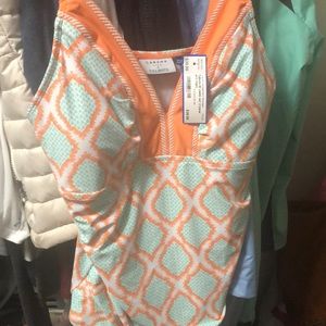 Teal and peach two piece bathing suit I Talbots medium